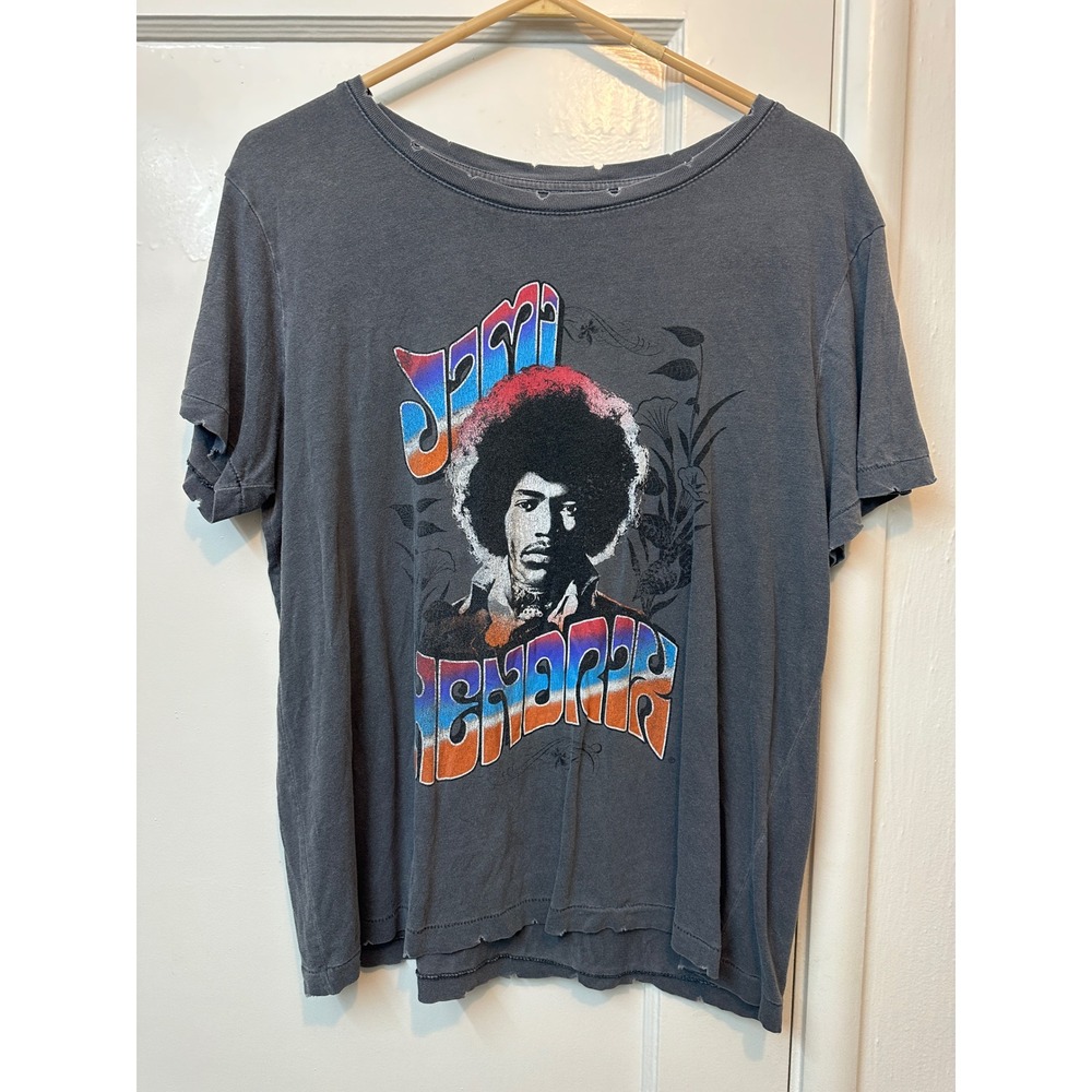 Authentic Hendrix Jimi Hendrix‎ Graphic T-Shirt Charcoal Gray Distressed Medium